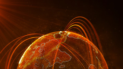 Poster - Global network connection. World map point. Representing the global. Network connection. 3D rendering.