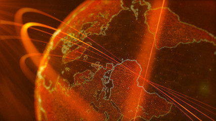 Poster - Global network connection. World map point. Representing the global. Network connection. 3D rendering.