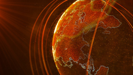 Fototapete - Global network connection. World map point. Representing the global. Network connection. 3D rendering.