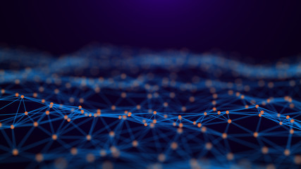 Fototapete - Network connection dots and lines. Technology background. Plexus. Big data background. Green. 3d rendering.