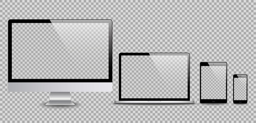 Device set: monitor laptop, tablet and phone