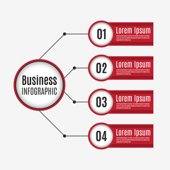 Fototapete - Red four step business infographics with modern design and connection lines.