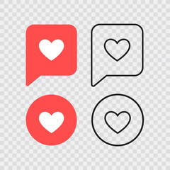 Wall Mural - like and heart icon. live stream video, chat, likes. social nets like red heart web buttons isolated