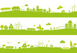 Green city landscape banners. Town borders set.