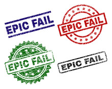 EPIC FAIL Seal Prints With Corroded Style. Black, Green,red,blue Vector Rubber Prints Of EPIC FAIL Caption With Corroded Style. Rubber Seals With Round, Rectangle, Medal Shapes.