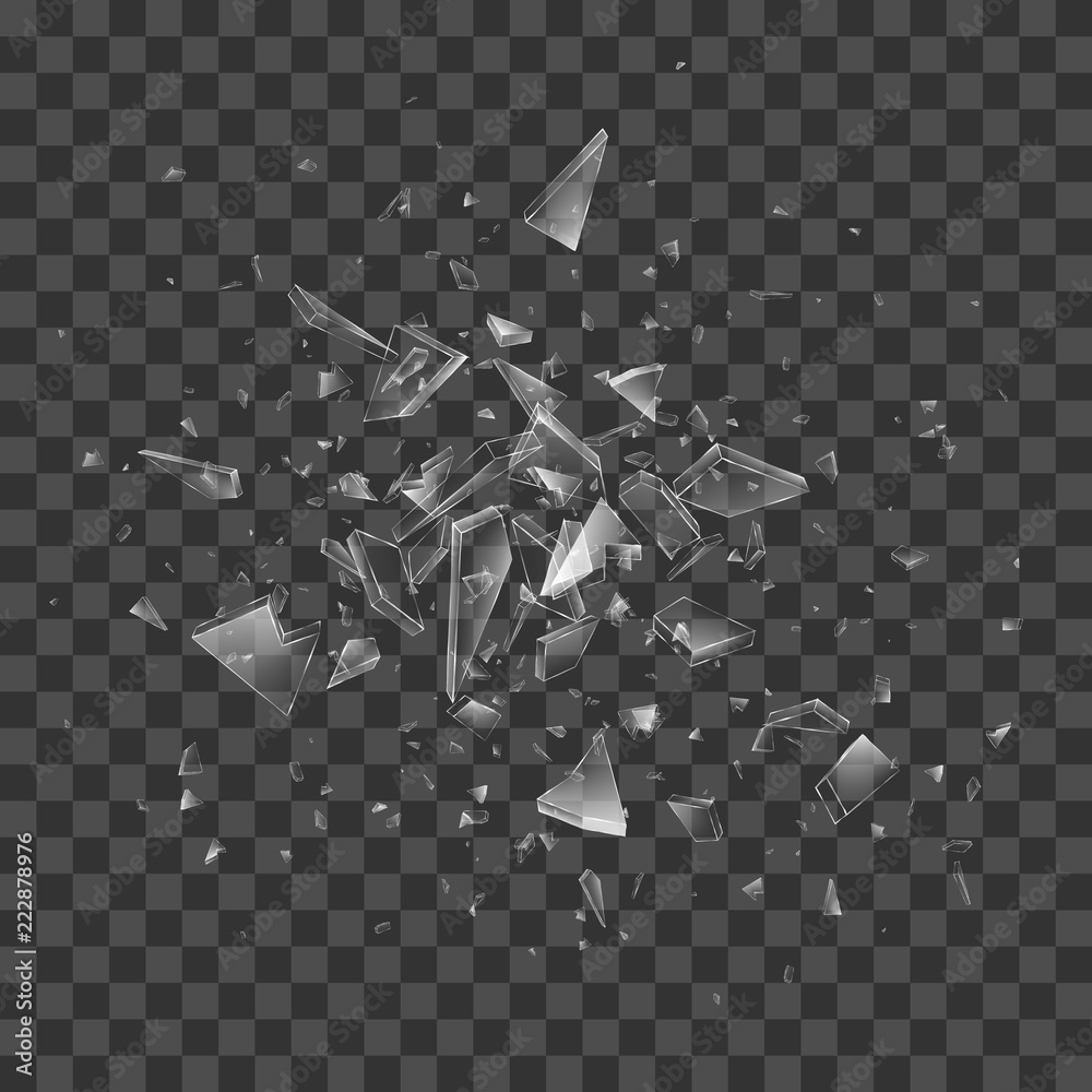 Abstract Shattered Vector Broken shattered glass debris. Vector transparent effect. Abstract ...