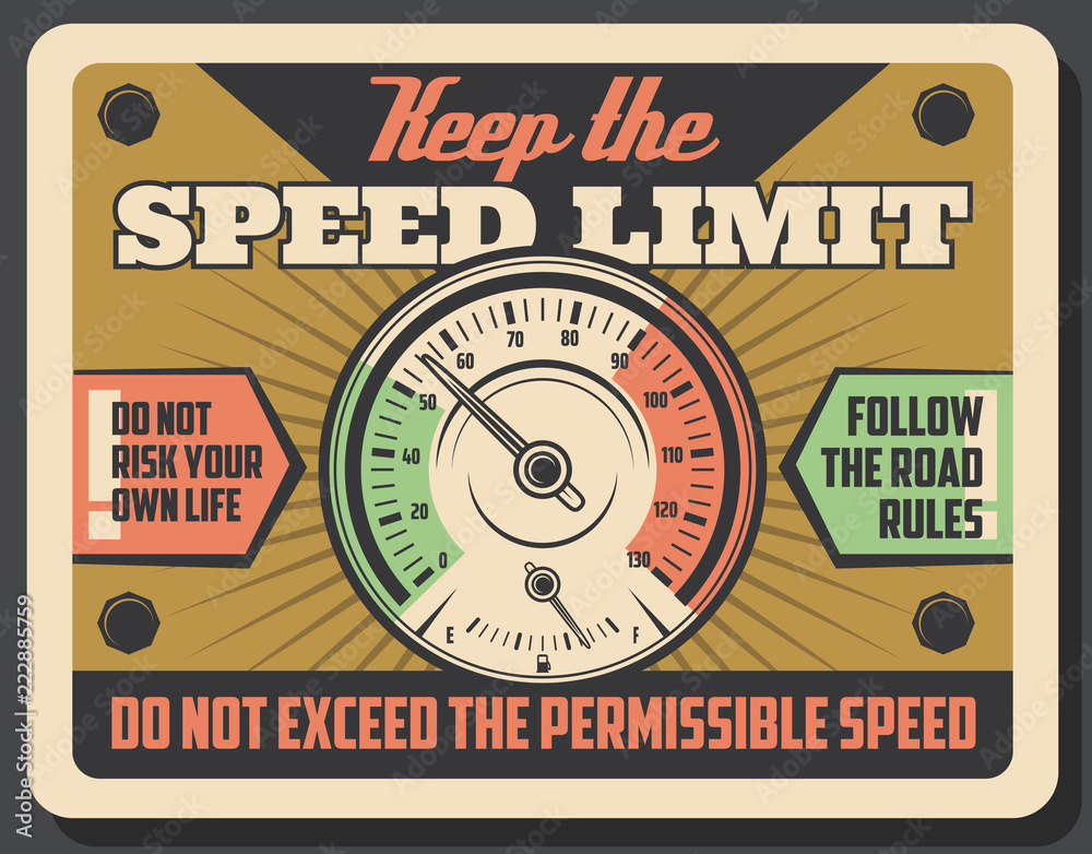 Obraz Road speed limit and car speedometer fototapeta, plakat