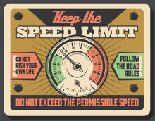 Road Speed Limit And Car Speedometer