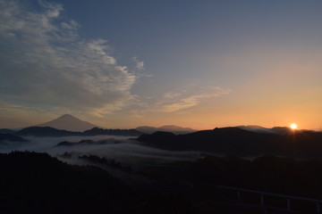 富士山　朝日　静岡市　雲海　山　吉原