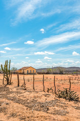 Cariri, Paraíba, Brazil - February, 2018: Landscape of a Simple life background with a beautiful house in a dry land