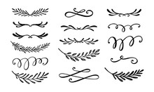 Handdrawn Dividers Set. Collection Of Vector Borders, Swirls, Flourishes.