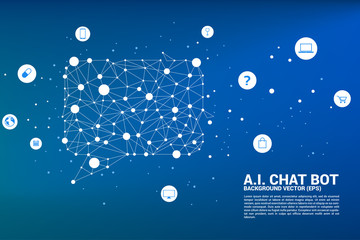 Poster - Artificial intelligence Chat bot service with dot connected line style background. speech bubble with various icon.  