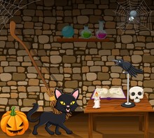 Cartoon Black Cat In The Witch House