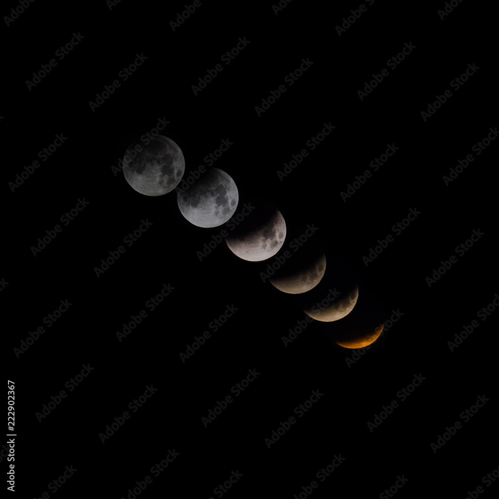Compilation photograph of the 2018 super blue blood moon on January ...