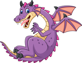 Fototapete - Cartoon dragon isolated on white background