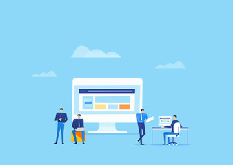 Poster - web application  develop and web design team and people business team working concept
