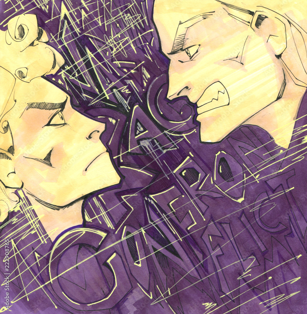 Energy Human Rage Digital colorful illustration depicting human emotions, anger, fury and ...