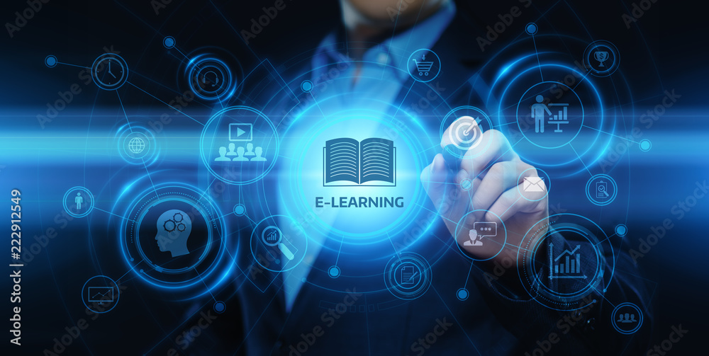 E-learning Education Internet Technology Webinar Online Courses concept - obrazy, fototapety, plakaty 