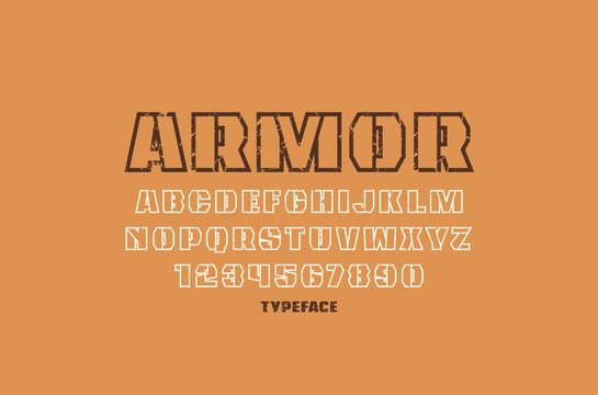 Decorative hollow sans serif font in military style
