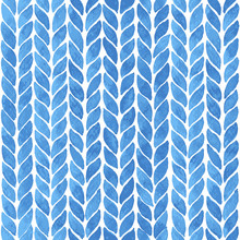 Hand Painted Background With Braid Lines In Blue. Seamless Vector Pattern