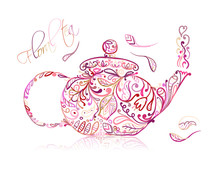 Teapot Sketch With Floral Tea For Your Design