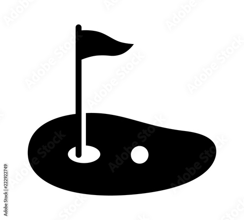 Download Golf course green with flag or flagstick and golf ball flat vector icon for sports apps and ...