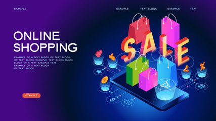 Wall Mural - Online shopping isometric concept banner