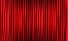 Close View Of Realistic Red Curtain. Vector Illustration.