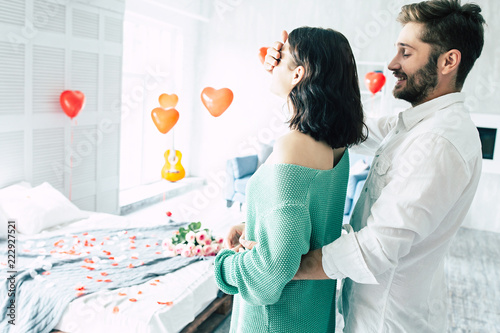 Romantic Surprise For Your Beloved A Handsome Man Hugs And