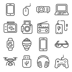 Poster - Vector line Devices and gadgets icons set.