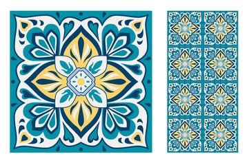 Wall Mural - tiles Portuguese patterns antique seamless design in Vector illustration vintage