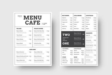 vector design menu for cafes and restaurants with the division into blocks of thin lines.