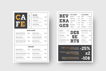 Fototapete - Vector design menu for cafes and restaurants with horizontal blocks for food and drinks.