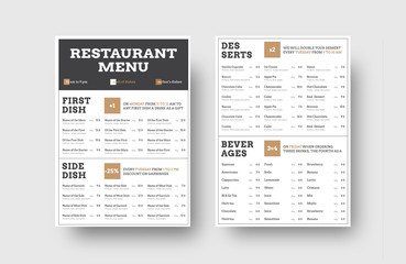 Fototapete - vector menu template for cafes or restaurants with division into blocks for information.