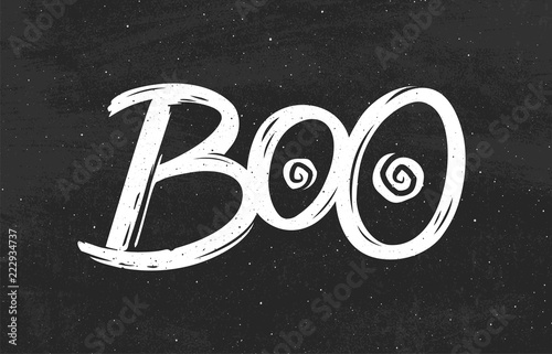 Fotografia, Obraz Boo text on black chalkboard background
