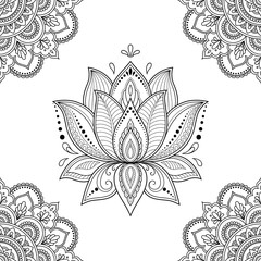 Seamless decorative pattern in ethnic oriental style. Mandala and Lotus flower in mehndi style.