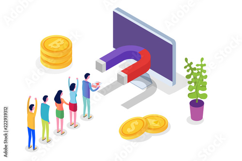 Cuadros en Lienzo Lead Generate, Inbound Marketing Magnet isometric concept