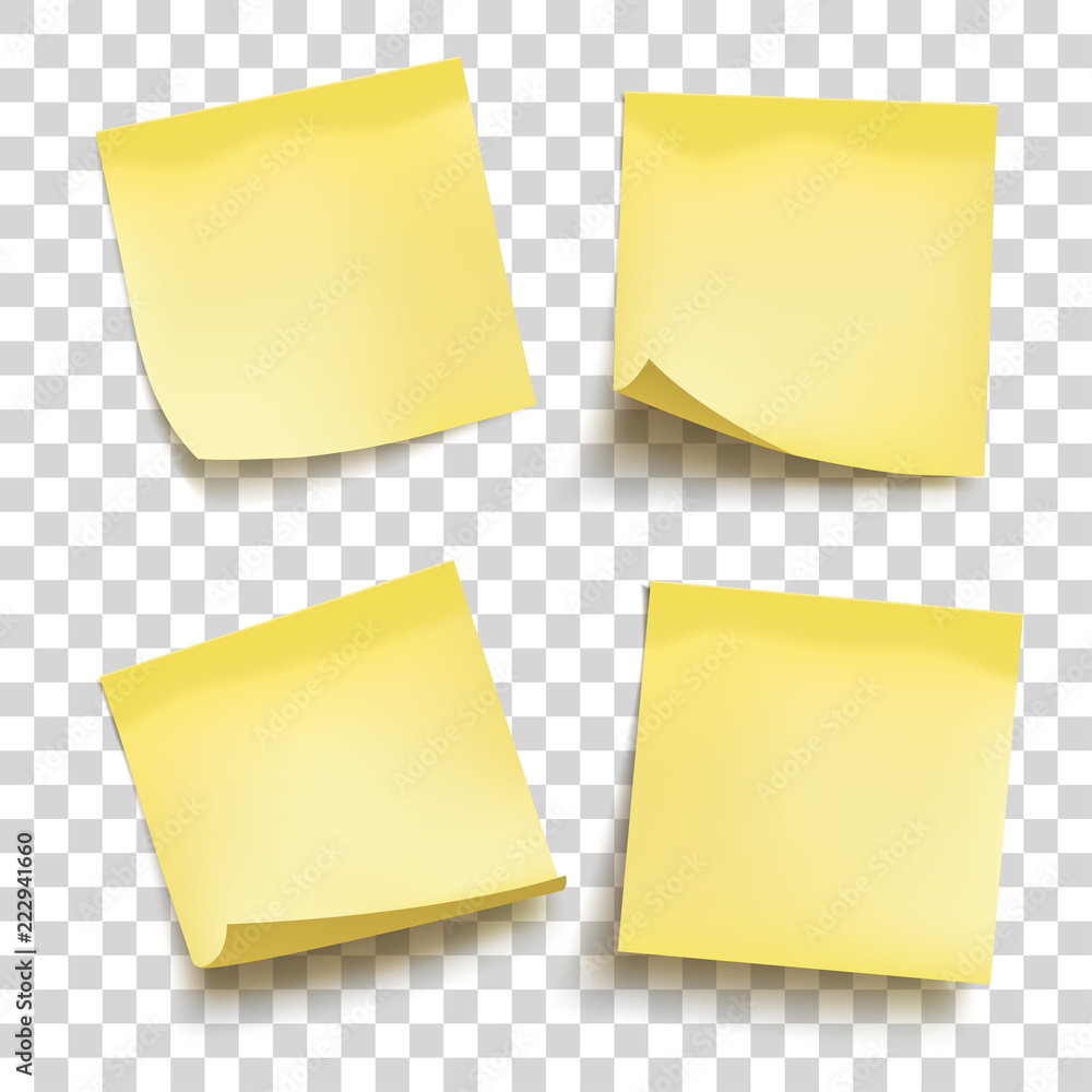 Fototapete Set Of Yellow Sheets Of Note Papers Four Sticky Notes Vector  Illustration Inside Sticky Note Template
