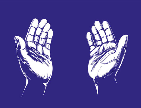 Praying Hands , symbol of Christianity hand drawn vector illustration sketch
