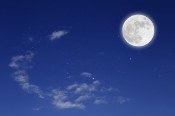 Wall Mural - romantic night with full moon in space over stars with cloudscape background.