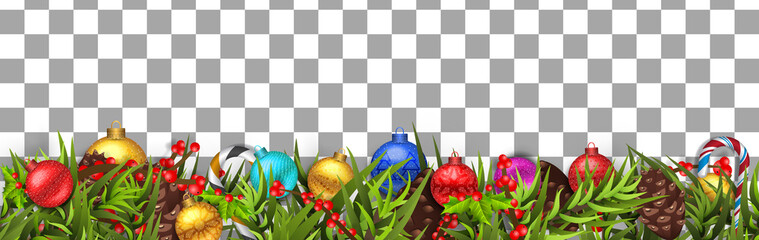 Wall Mural - christmas border (weihnachten girlande) with fir branches, pine cones, holly, and string lights. mer