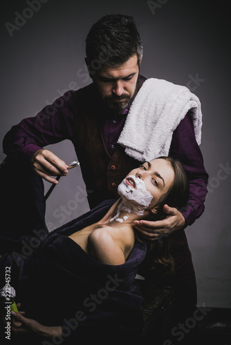 Hair Stylist And Barber Woman And Man Playing Domination Games