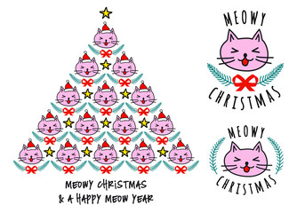 Wall Mural - Cat Christmas tree, vector