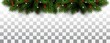 Vector christmas tree border on transparent background. Christmas design element for greeting card