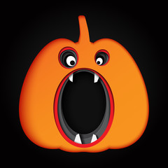 Aufkleber - Happy halloween pumpkin face on black background.Paper art style vector illustration.