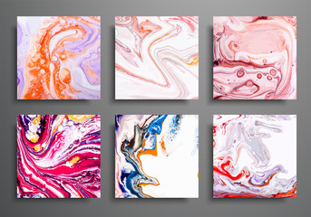 Wall Mural - Dynamic backgrounds. trendy placards, commercial covers set. Marble colorful effect. Abstract page poster template for catalog, creative abstract brochure illustration, cover, flyer, packaging design.