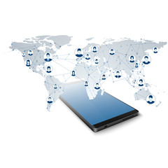 Poster - Global social network. Network connection. Access to global network in mobile app. Modern World Wide Web or Internet concept. Vector illustration