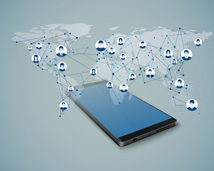 Poster - global social network. mobile chat. network connection. access to global network in mobile app. mode