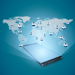 Poster - Smart Phone and Global Network Connections Concept. Modern social media concept. Mobile Internet and social networking. Vector illustration