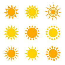Set Of Orange And Yellow Sun Icons